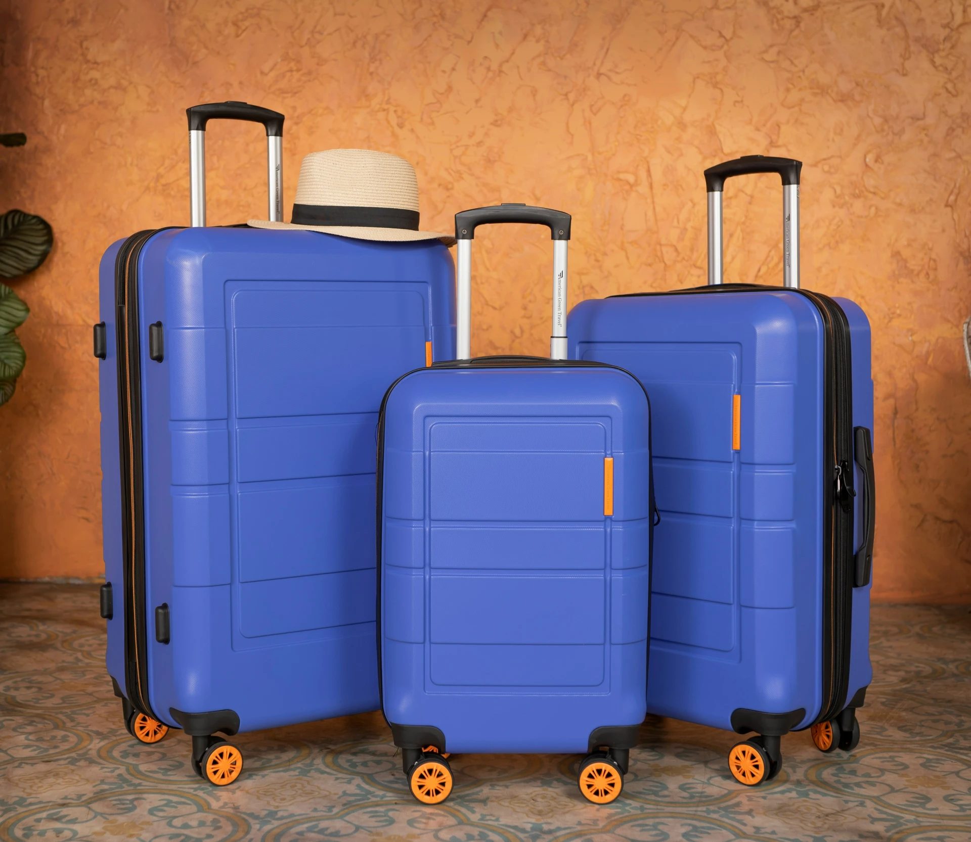 set blauwe koffers